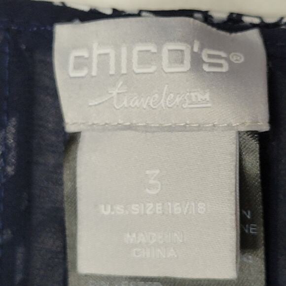 Chico's Travelers Navy Blue White 3/4 Sleeve Mesh Magnetic Jacket Cardigan Sz 3 - Picture 2 of 9